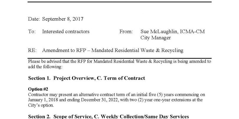 Waste Hauling RFP Amendment Sept. 17 - City of Farmer City